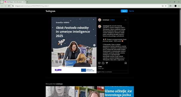Slika prikazuje posnetke zaslona objave narejene na Instagramu.